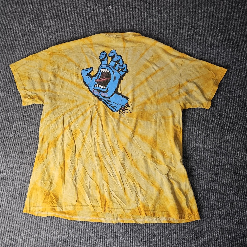 Santa Cruz Shirt Mens XL Yellow Screaming Hand Graphic Tie Dye Skateboard Tee